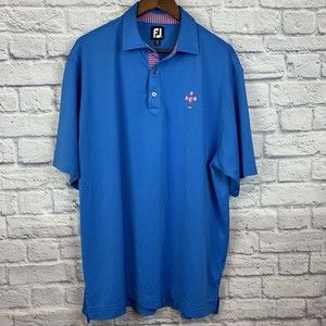 FootJoy FJ Men's Blue Golf Polo Short‎ Sleeve 1899 Logo Button Shirt X-Large XL
